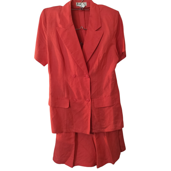 3247) Jennifer Eden Dark Coral Short Sleeve Jacket Short Set J (12 ) S ( 14) - Picture 2 of 10